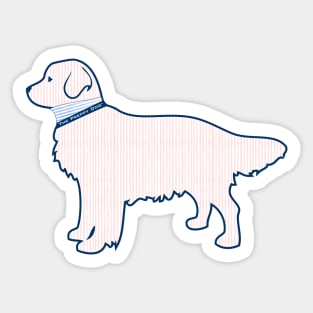 Pink Watercolor Pinstriped Preppy Retriever Dog Sticker